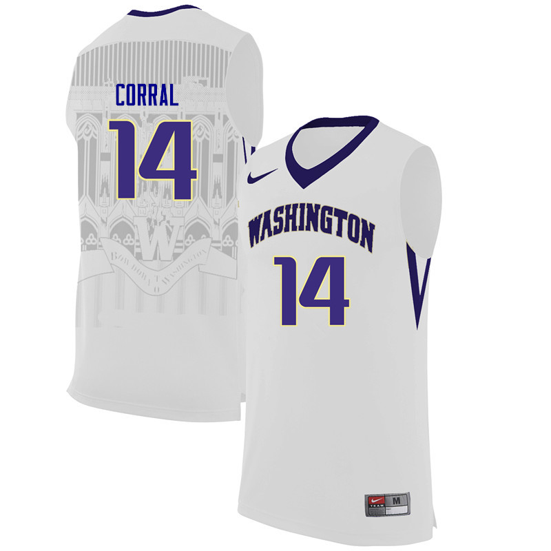 Men Washington Huskies #14 Heather Corral College Basketball Jerseys-White
